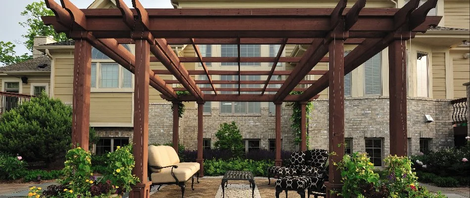 Wooden pergola with sofa in Milwaukee, WI.