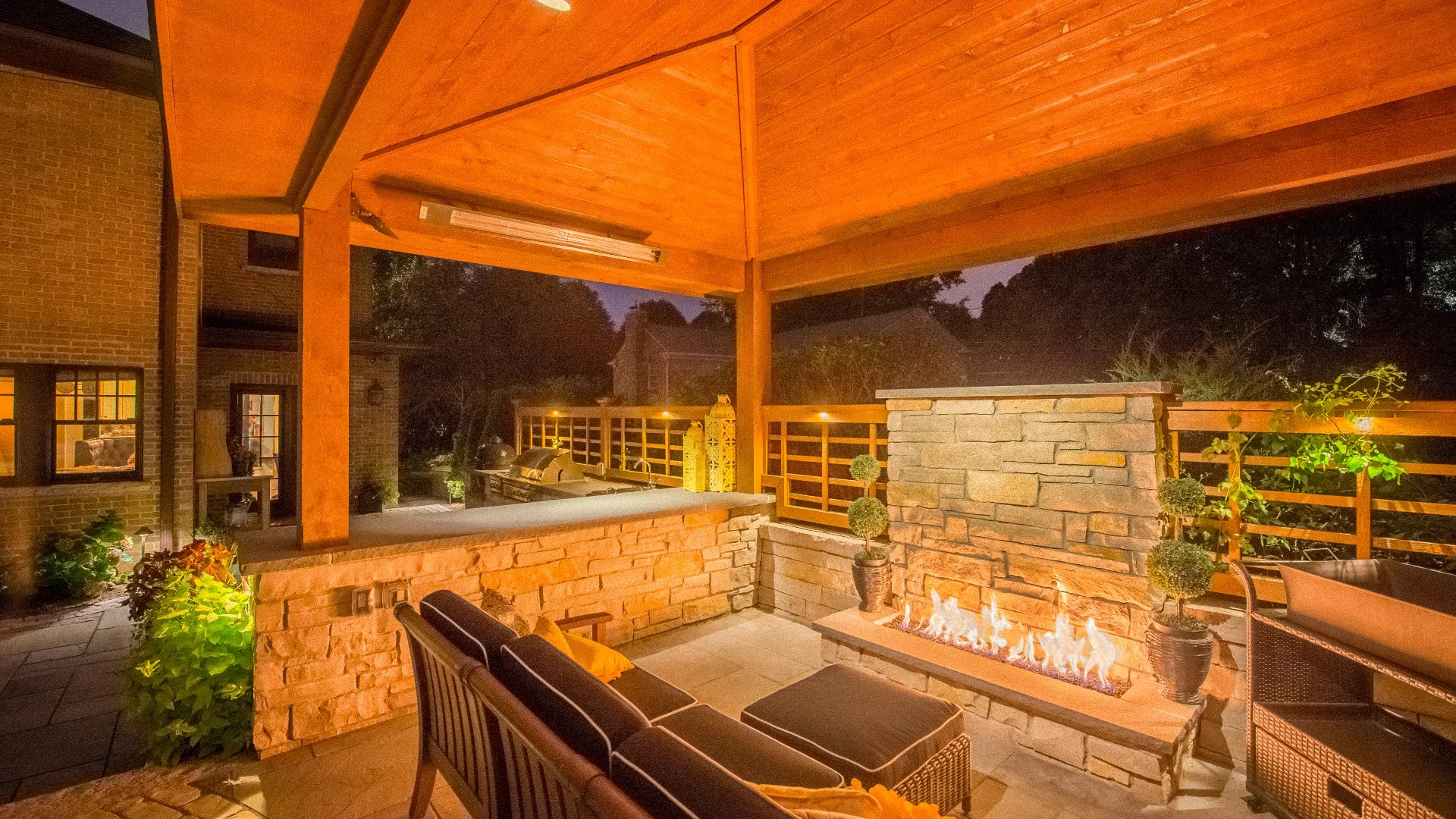 Stone fire pit with seating